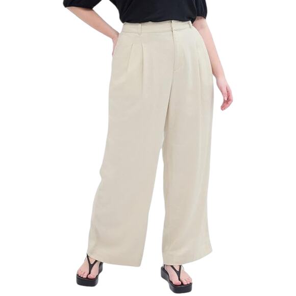 Gap Linen Wide Leg Pleated Trousers High Rise Dress Pants Beige Tan Size 10 - Picture 1 of 10